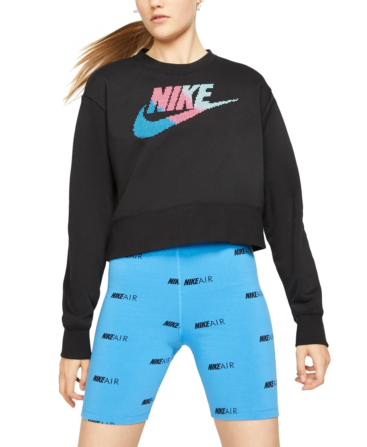 Nike Women's Sportswear Print Logo Cropped Sweatshirt Black Size Large