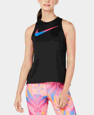 Nike Women's Dri-FIT Printed-Logo Racerback Running Tank Top Charcoal Size Large