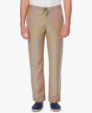 Cubavera Men's Solid Linen-Blend Drawstring Pants Inseam Dark Beige Size Small