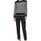 Calvin Klein Women's Striped Long Sleeve Jewel Neck Top Black Size X-Large