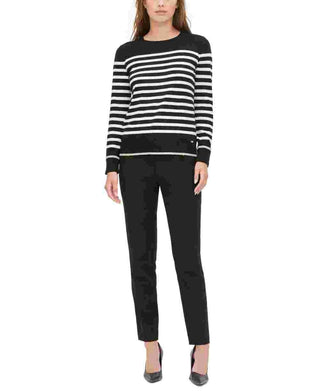 Calvin Klein Women's Striped Long Sleeve Jewel Neck Top Black Size X-Large