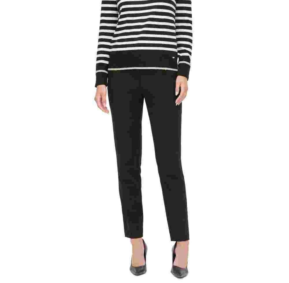 Calvin Klein Women's Striped Long Sleeve Jewel Neck Top Black Size X-Large