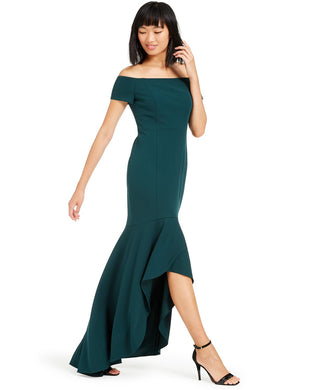 Calvin Klein Women's Off-The-Shoulder High-Low Gown BlueSize 6