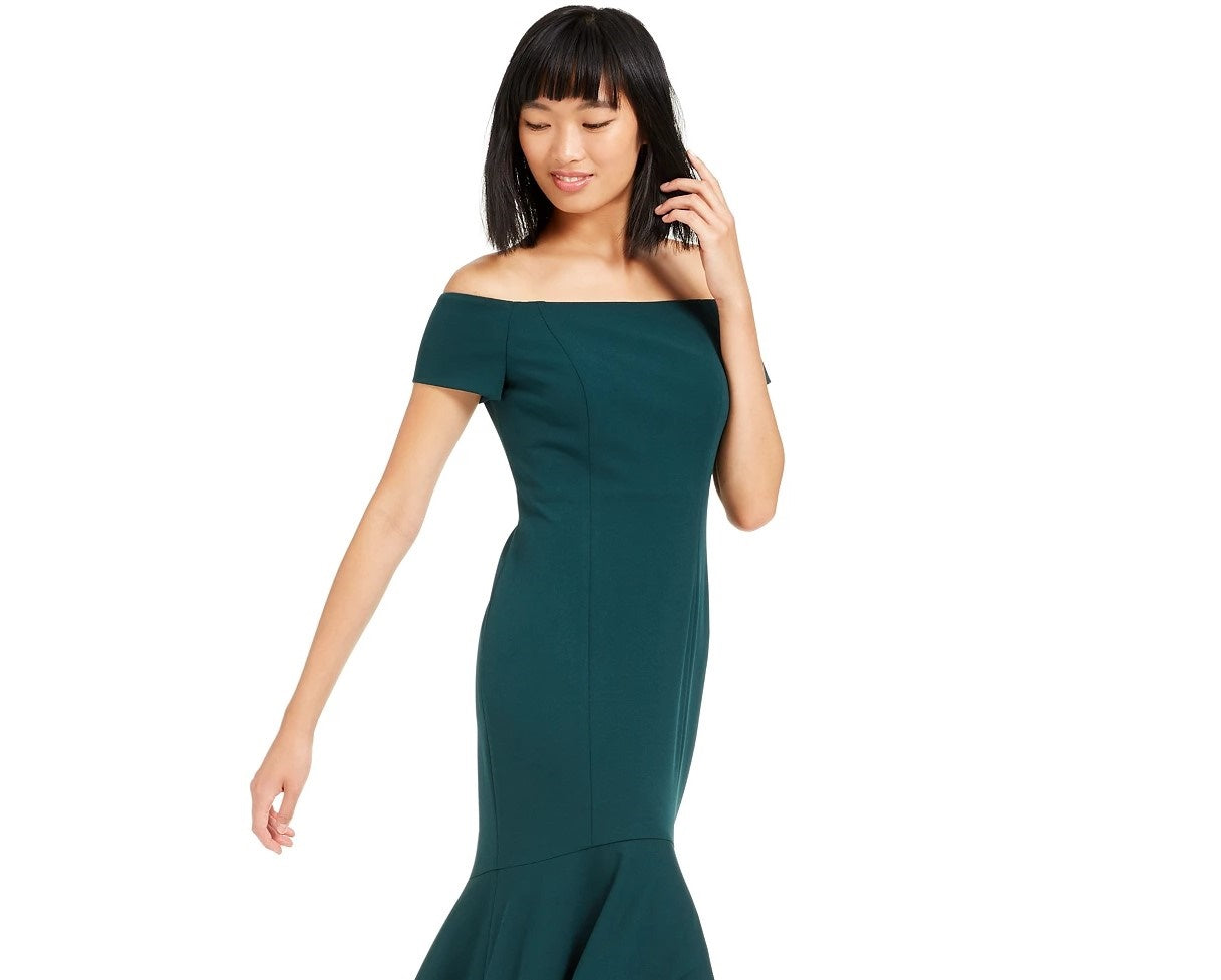 Calvin Klein Women's Off-The-Shoulder High-Low Gown BlueSize 6