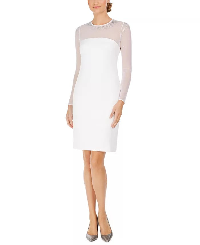 Calvin Klein Women's Illusion Detail Sheath Dress White Size 14