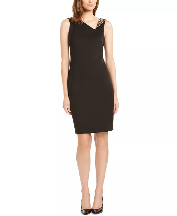 Calvin Klein Women's V Neck Above The Knee Body Con Cocktail Dress Black Size 16