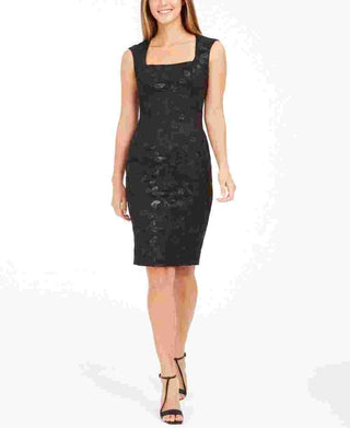 Calvin Klein Women's Square-Neck Sequin Scuba Dress Black Size 10