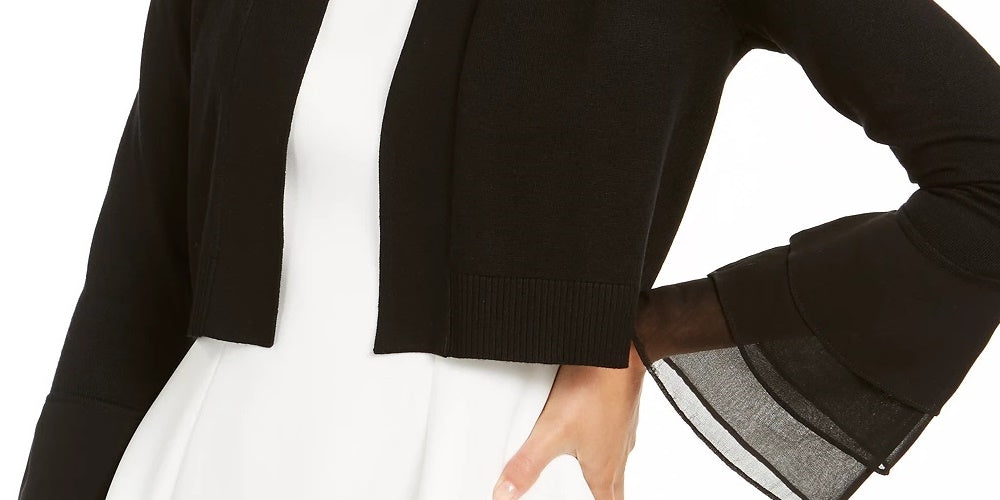 Calvin Klein Women's Chiffon Tier Sleeve Sweater Black Size Medium