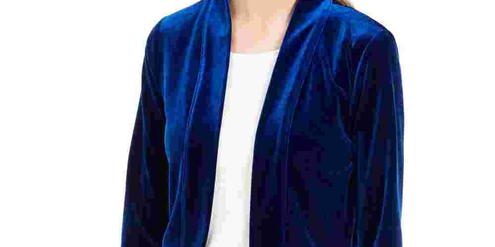 Calvin Klein Women's Velvet Shrug Cardigan Blue Size Large