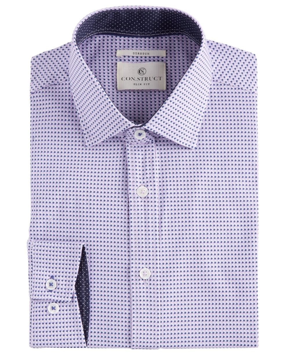 Construct Men's Slim Fit Geo Check Cooling Comfort Dress Shirt Purple Size 16x34-35
