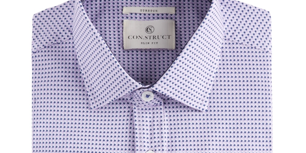 Construct Men's Slim Fit Geo Check Cooling Comfort Dress Shirt Purple Size 16x34-35