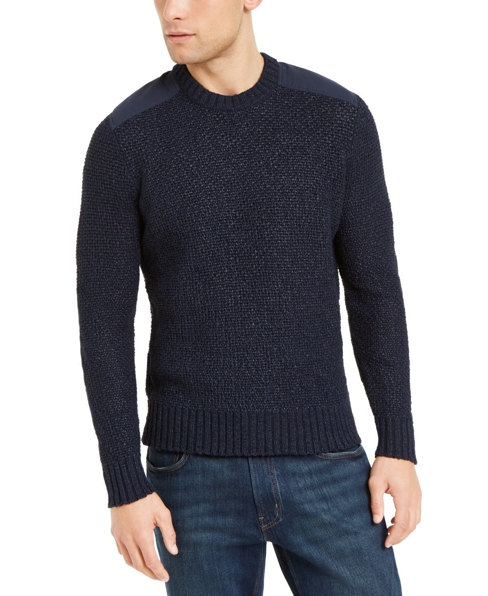Michael Kors Men's Blue Crew-Neck Long-Sleeve Patch Knit Sweater Repaired Blue Size X-Large