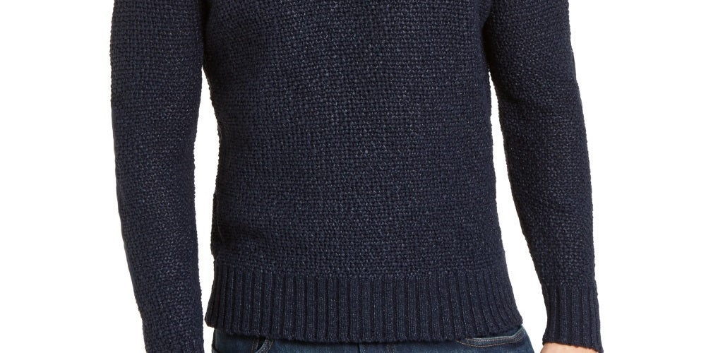 Michael Kors Men's Blue Crew-Neck Long-Sleeve Patch Knit Sweater Repaired Blue Size X-Large