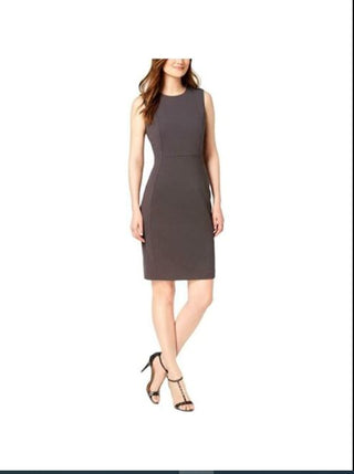 Calvin Klein Women's Scuba Crepe Sheath Dress Grey Size 10 Petite