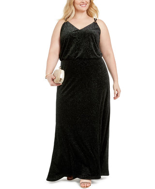 Calvin Klein Women's Plus Sparkle Velvet Blouson Gown Green Size 14W