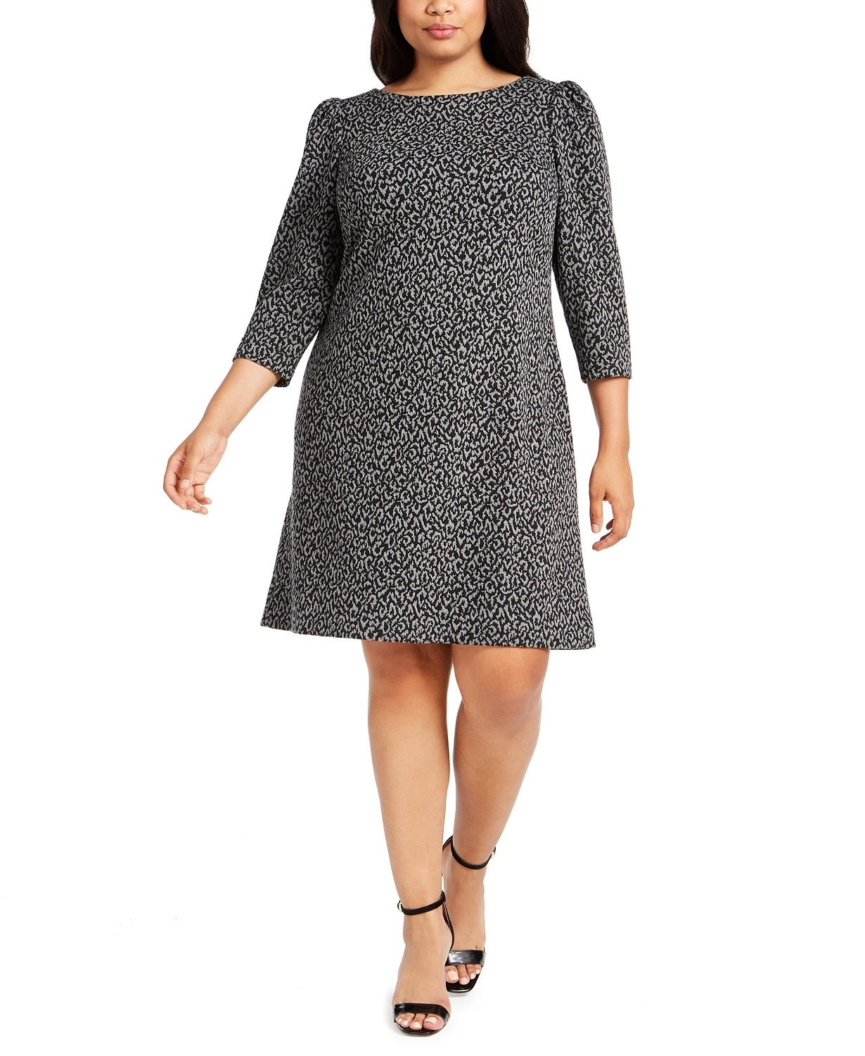 Calvin Klein Women's Animal Print Ponte Knit Dress Gray Size 14W