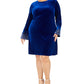 Calvin Klein Women's Plus Size Bling Bell-Sleeve Velvet Dress Blue Size 14W