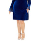Calvin Klein Women's Plus Size Bling Bell-Sleeve Velvet Dress Blue Size 14W
