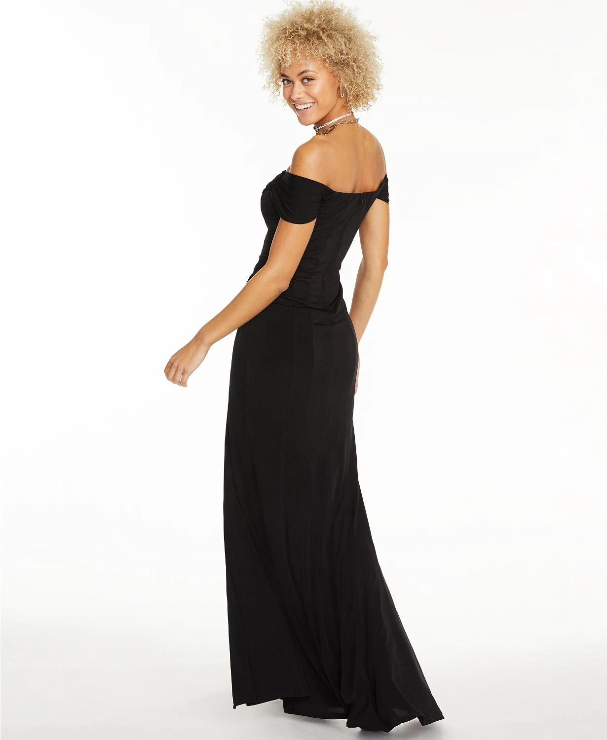 Emerald Sundae Juniors' Off-The-Shoulder Gown  Black Size X-Large