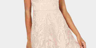 Speechless Women's Beige Short Length Floral Spaghetti Strap V Neck Micro Mini Trapeze Evening Dress Beige Size 9