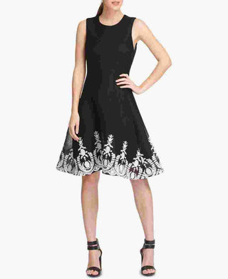 DKNY Women's Sleeveless Embroidered Fit & Flare Dress Black Size 10