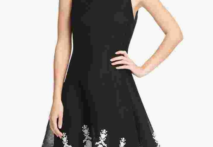 DKNY Women's Sleeveless Embroidered Fit & Flare Dress Black Size 10