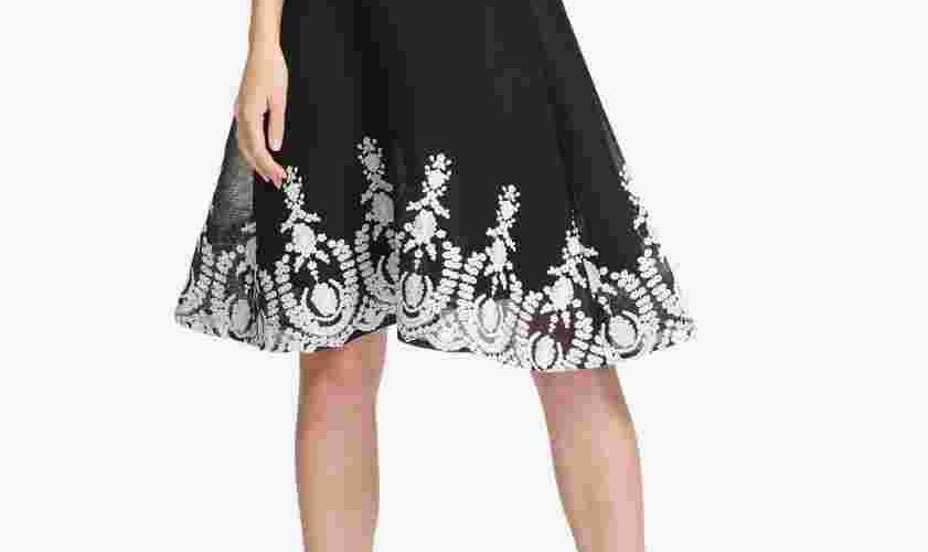 DKNY Women's Sleeveless Embroidered Fit & Flare Dress Black Size 10