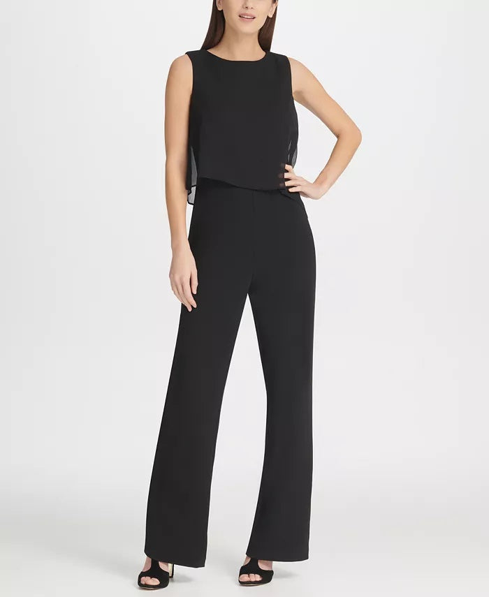 DKNY Women's Chiffon Overlay Jumpsuit Black Size 14