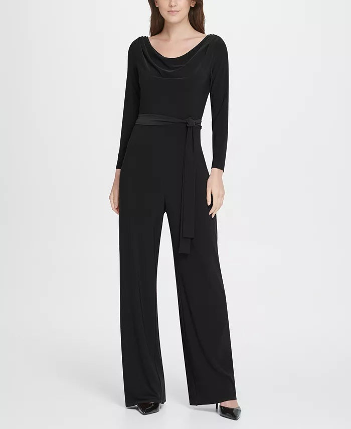 DKNY Women's Jersey Cowl Neck Belted Jumpsuit Black Size 8