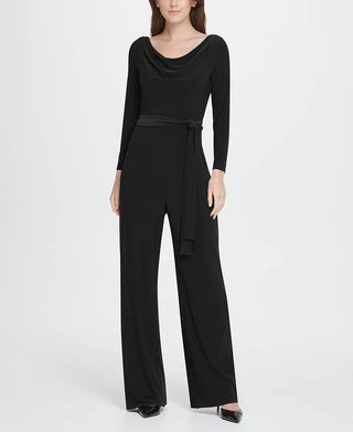 DKNY Women's Jersey Cowl Neck Belted Jumpsuit Black Size 8