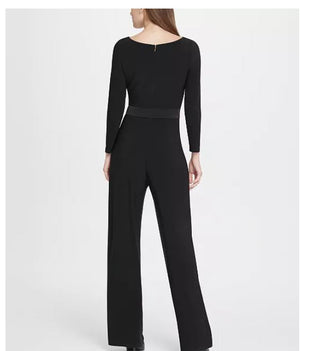 DKNY Women's Jersey Cowl Neck Belted Jumpsuit Black Size 8