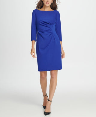 DKNY Women's Ponte Side Ruche Sheath Dress Blue Size 2