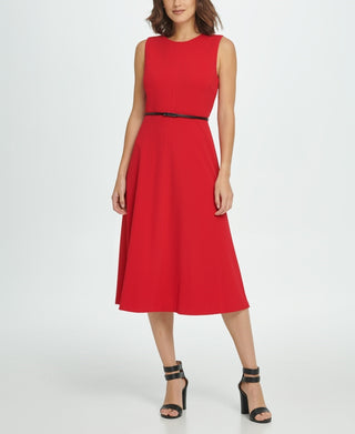 DKNY Women's Seamed Midi Dress Red Size 8