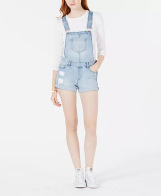 Dollhouse Junior's Cuffed Denim Shortalls Blue Size 9