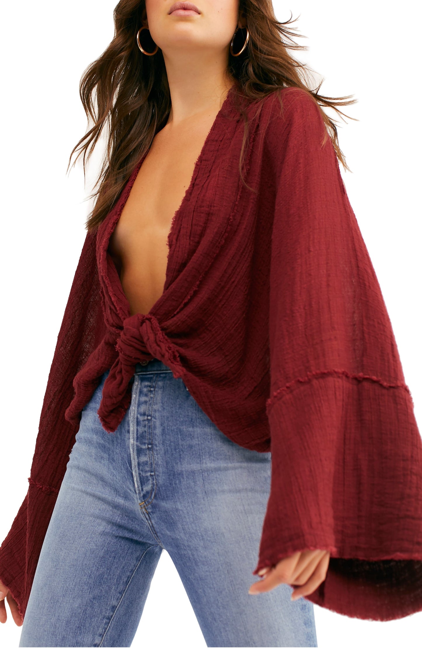 Free People Women's Azalea Wrap Top Dark Red Size X-Small
