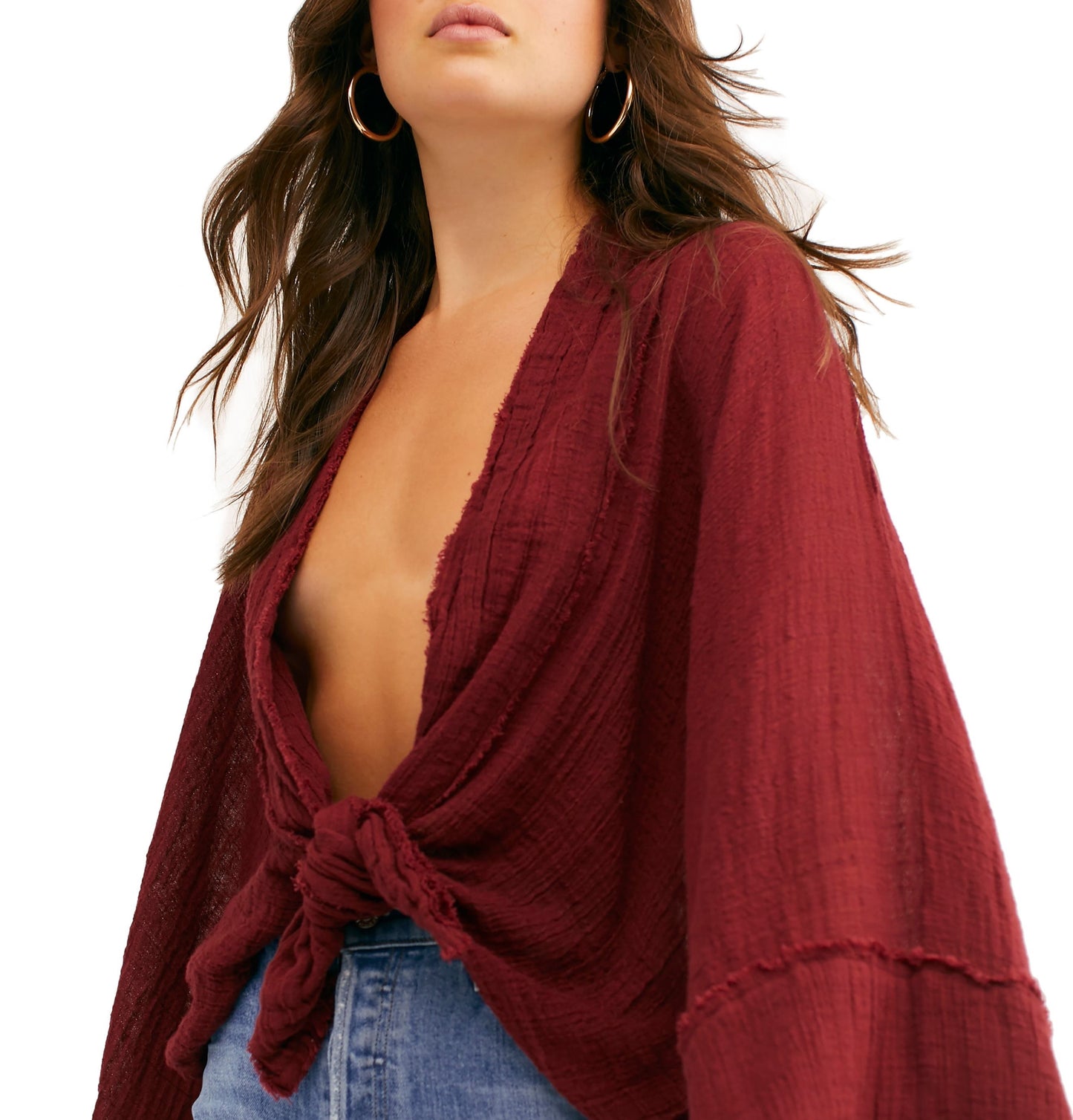 Free People Women's Azalea Wrap Top Dark Red Size X-Small