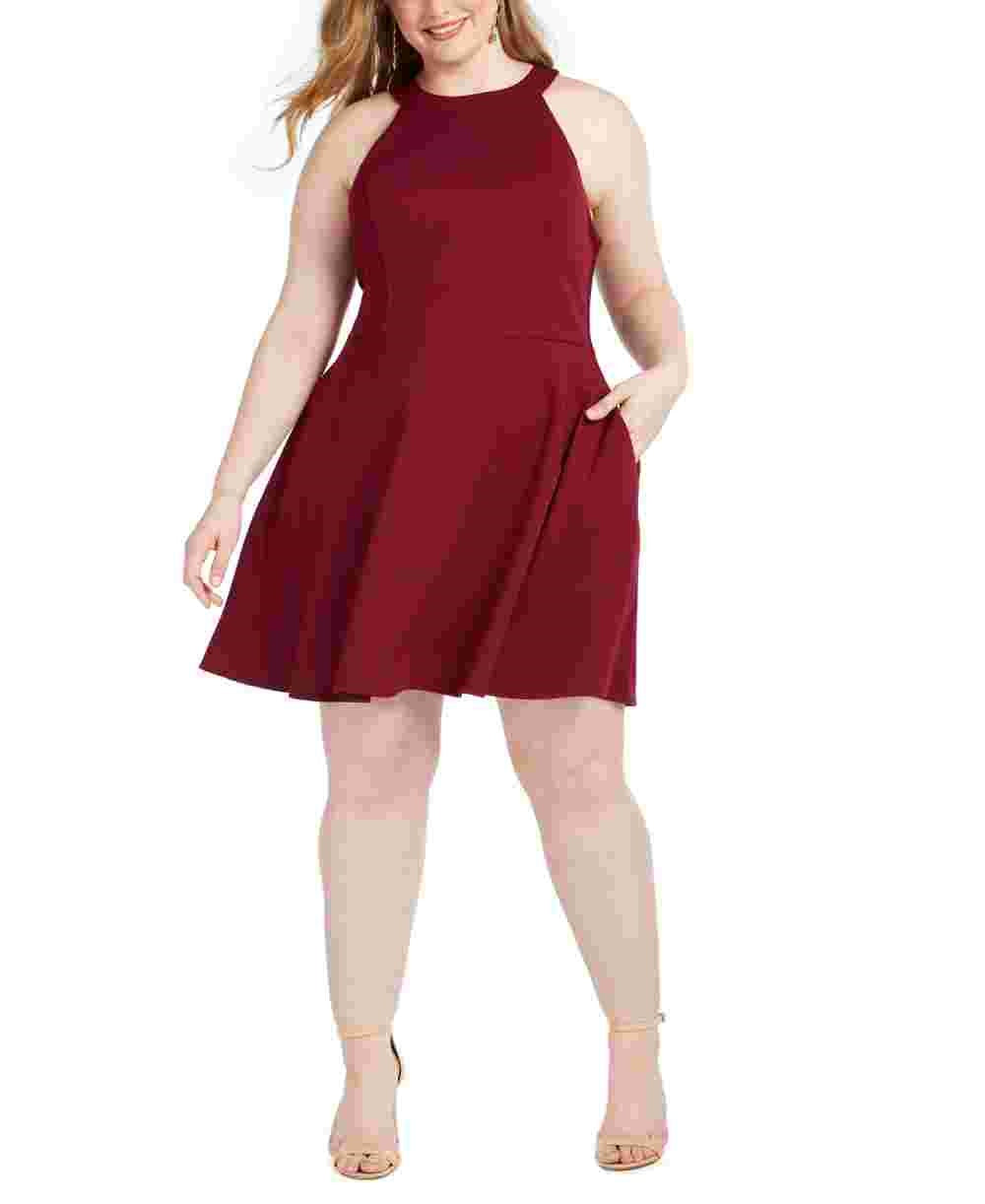 Speechless Women's Cut Out Bowtie Sleeveless Halter Above The Knee Fit Flare Dress Red Size 22