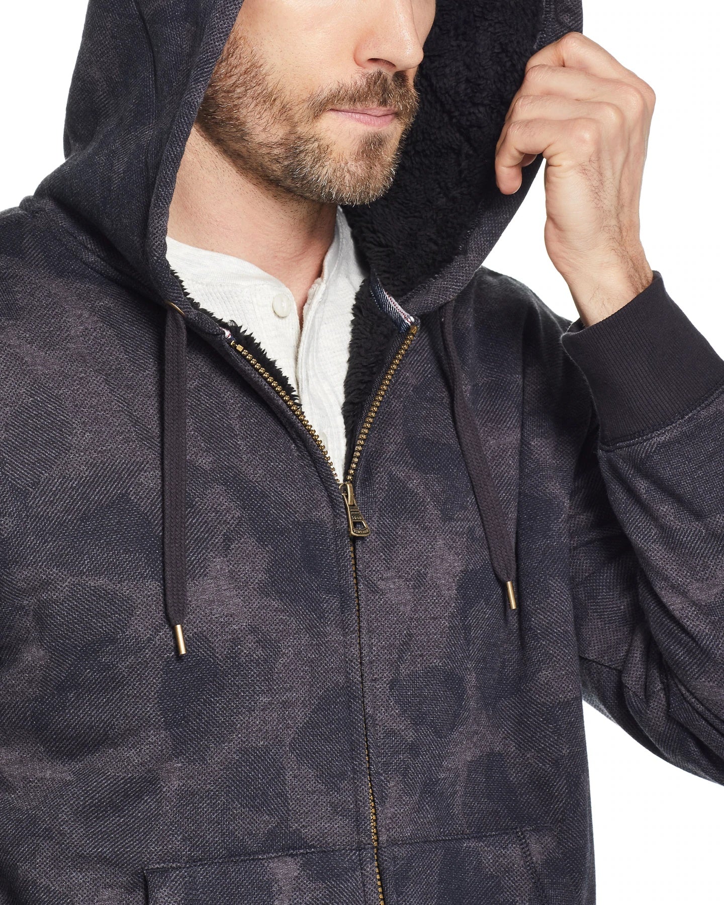 Weatherproof Vintage Men's Textured Camo Fleece Lined Hoodie Gray Size Small Medium