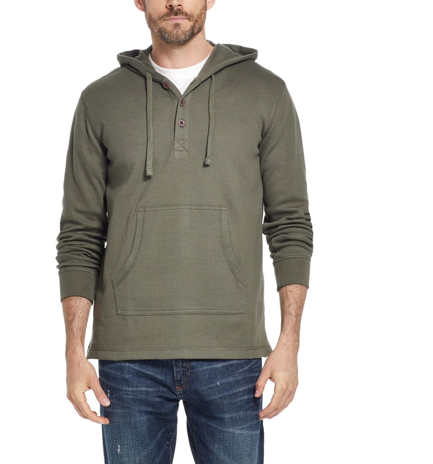 Weatherproof Vintage Men's Sweater Hooded Waffle Knit Pocket Green Size Small