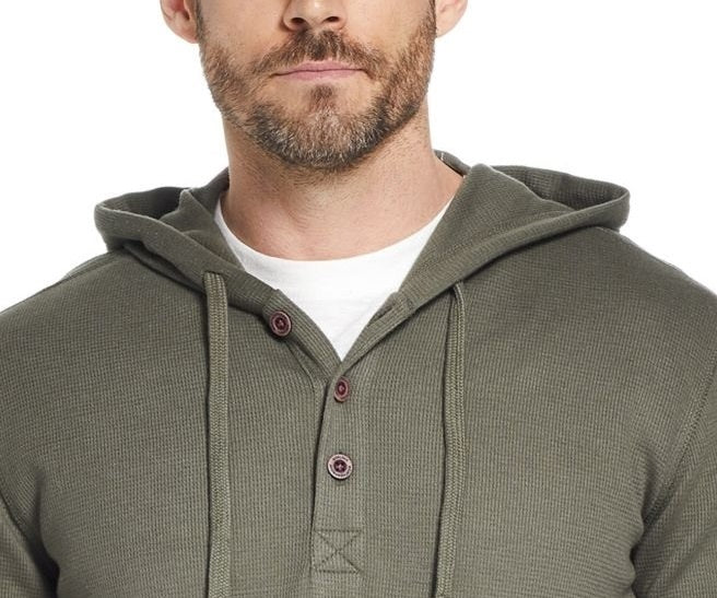 Weatherproof Vintage Men's Sweater Hooded Waffle Knit Pocket Green Size Small