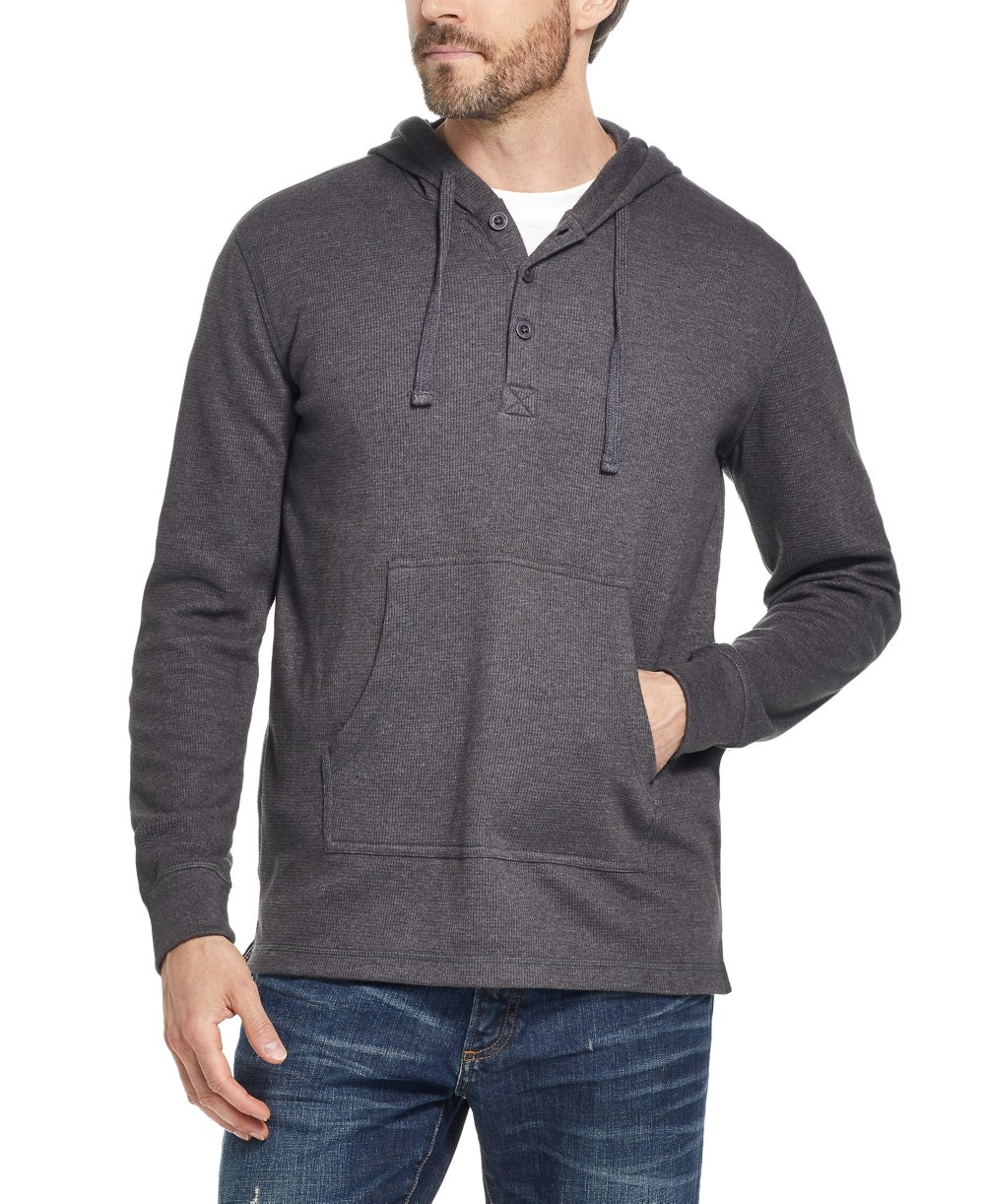 Weatherproof Vintage Men's Textured Henley Hoodie Charcoal Size Small
