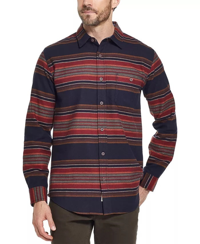 Weatherproof Vintage Men's Brushed Striped Flannel Shirt Turq Aqua Size Small