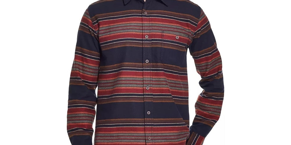 Weatherproof Vintage Men's Brushed Striped Flannel Shirt Turq Aqua Size Small