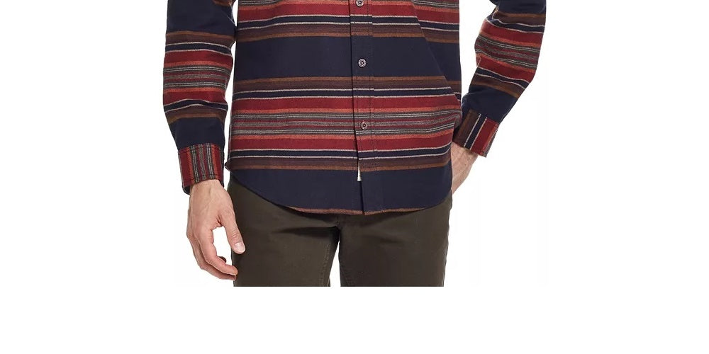 Weatherproof Vintage Men's Brushed Striped Flannel Shirt Turq Aqua Size Small