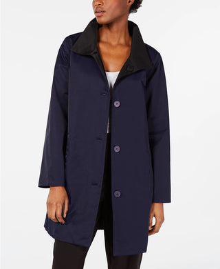 Eileen Fisher Women's Organic Stand-Collar Reversible Coat Blue size X-Large