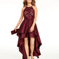 Emerald Sundae Juniors' Lace-Trim High-Low Halter Dress Purple Size 1