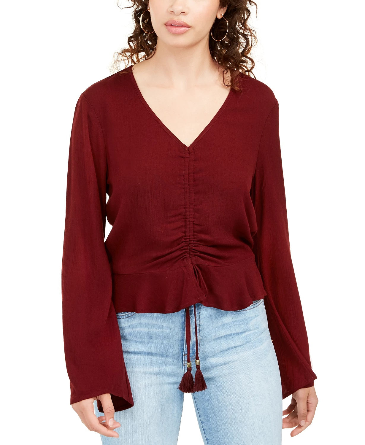 Gypsies & Moondust Juniors' Ruched-Front Top Red SizeX-Large