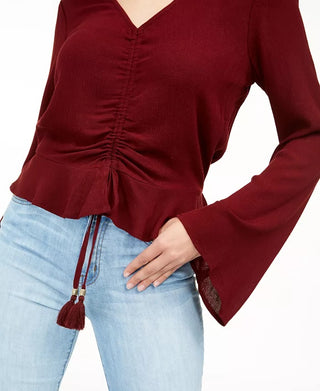 Gypsies & Moondust Juniors' Ruched-Front Top Red SizeX-Large