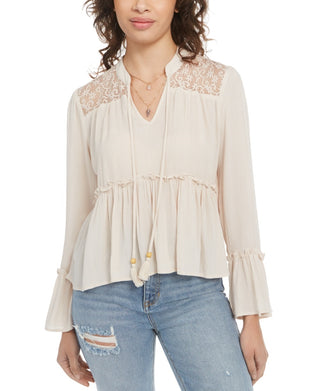 Gypsies & Moondust Junior's Lace Shoulder Top White Size Small