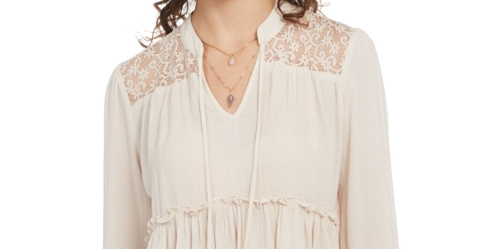 Gypsies & Moondust Junior's Lace Shoulder Top White Size Small